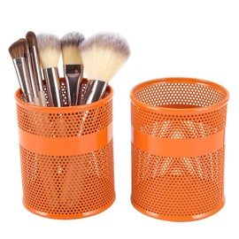 EasyPAG Pack of 2 Metal Desk Organiser, Pen Holder, Pen Holder, Makeup Brush Holder, Utensil Trays, Office Organisation, Accessories Tray, Orange