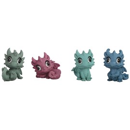 ICE ARMOR 4-PC Set 3" H Mini Dragon Set Figurine Statue Sculpture Ornament Decoration Home/Room Decor Ideas for Housewarming, Holidays and Birthdays Great Collectible Addition