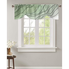 Sage Green Ombre Tie Up Valances Window Valance Curtains Green and White Gradient Abstract Geometric Adjustable Ties Valance, Rod Pocket Valances for Kitchen/Bedroom/Living Room/Bathroom, 42x18 Inch