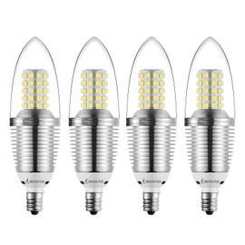 Bogao E12 LED Candelabra Bulb, 12W Daylight White 6000K, 80-100W Equivalent, E12 Base, 1200 Lumens, Torpedo Shape (4 Pack)