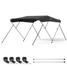 XGeek Bimini Top,3Bow/4Bow Bimini Tops for Boats,Jon Boat Canopy Ideal for Most Vessels with Rear Support Pole and Storage Boot