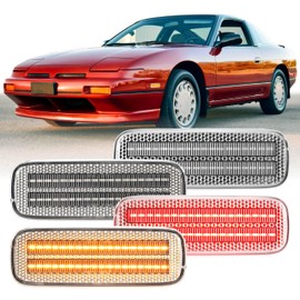 USR 89-94 S13 Front & Rear Side Marker Light – Parking Lamps (Left + Right) 4pc Set - Compatible with 1989-1994 Nissan 240SX, 180SX, Silvia, Pig Nose All Models (CLEAR LENS with RED and AMBER LED)