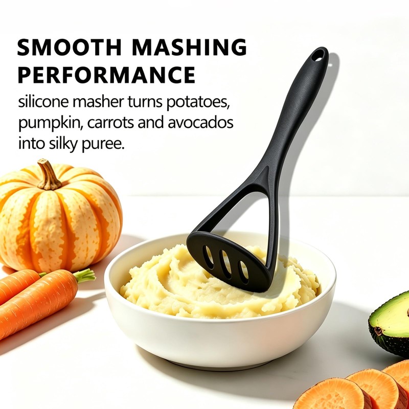 Potato Masher Silicone Set, 2PCS 10.4 Inch Non-Scratch Kitchen Tool