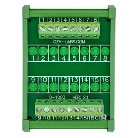 DIN Rail Mount 16 LEDs Indicator Light Module, Support 5~50VDC Common Positive/Negative (Green)