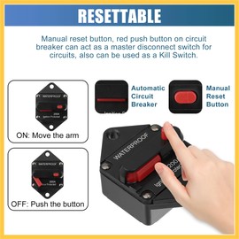 REPAIROCK Waterproof 200A Circuit Breaker with Auto Reset Fuse Inline Holder Resettable Fuse 12V- 48VDC for Automotive RV Marine Auto Replacement Parts