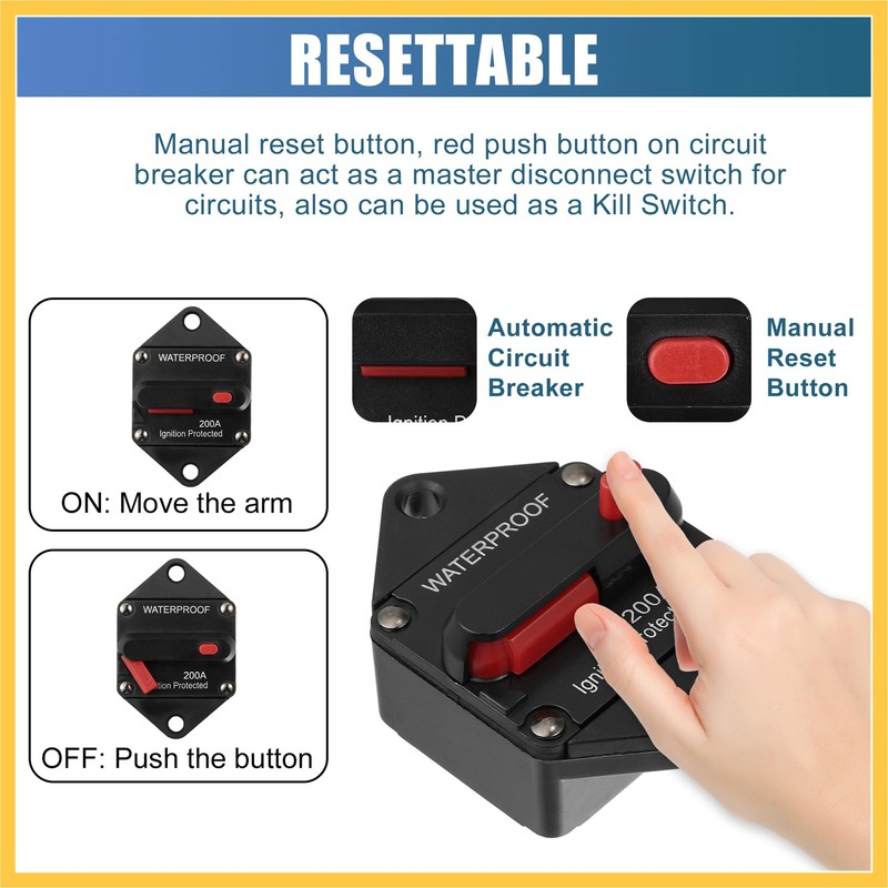 REPAIROCK Waterproof 200A Circuit Breaker with Auto Reset Fuse Inline