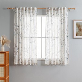 MYSKY HOME Sheer Floral Curtains 63 Inch Long for Bedroom Linen Look Drapes Light Filtering Privacy Added for Living Room Kitchen Farmhouse Style Texture Soft Touch Window Treatment, 50'' Wide, 2 Pcs