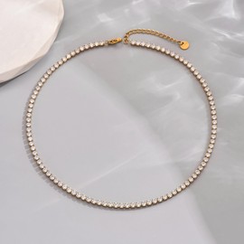 JotCa 18K Gold Plated 3mm Tennis Necklaces for Women Dainty Simulated Diamond Tennis Choker Chain Bridal Jewelry Gift