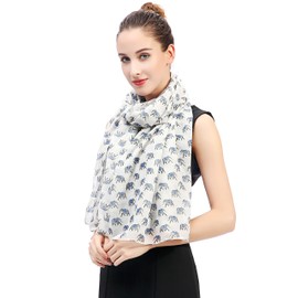 Lina & Lily Elephant Animal Print Women's Large Scarf Lightweight (White)