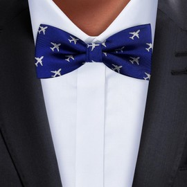Retreez Airplanes Bow Ties | Bow Tie For Pilot | Aviation Bow Ties for Men | Flight Attendant Bow Tie | Gift For Coworker | Gift For Him | Microfiber Pre-tied Bow Tie (4.5") - Navy Blue And Grey