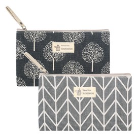 2 Pcs Canvas Cosmetic Bags, Printed Makeup Bags, Portable Travel Make up Toiletry Organizer Storage Beauty Pouch Bags with Zipper for Cosmetics Makeup Women Girls Vacation Travel Bags