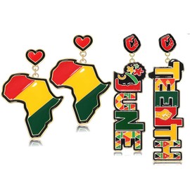 2Pairs African Earrings for Women Juneteenth Earrings Black Women African Map Earrings Black History Month Earrings Black Queen Love Heart Earrings Independence Day African Accessories Jewelry Gifts (Set C)