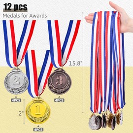 Shindel 12PCS Winner Award Medals, Kids Metal Gold Silver Bronze Medals for School Class Awards Birthday Present Dress Up