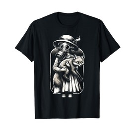 Creepy vintage girl wearing a gas mask and holding a fox T-Shirt