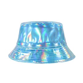 MILAKOO Waterproof Bucket Hat Punk Hip Hop Hologram Metallic Bucket Hat Waterproof Rain Hat for Unisex, B5:Blue