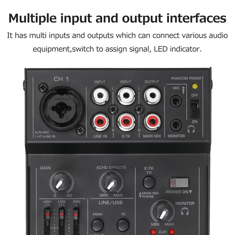 RUSUO Audio Mixer, 5 Channel Compact Audio Mixer Sound Mixing