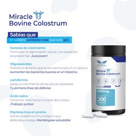 Miracle Bovine Colostrum | 300 Cápsulas (2000mg por porción) | 50% IgG Inmunoglobulinas | Eternal Nutrition