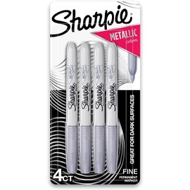 Sharpie 39109PP Metallic Permanent Markers, Fine Point, Silver, 1 Blister Pack with 4 Markers, Total of 4 Markers; Stunning Sheen Stands Out On Both Light and Dark Surfaces