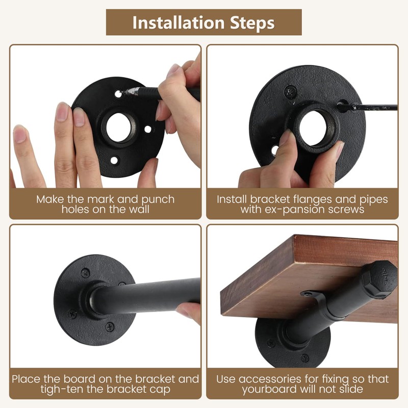 YCCO Industrial Pipe Shelf Brackets 10 Pack Wall Mount DIY
