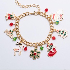 KummerSaprk Christmas Bracelet Womens Gifts for Christmas Gold Chain Bracelets Christmas Tree Snowflake Jingle Bell Bracelets Christmas Jewelry Christmas Stockings Stuffers