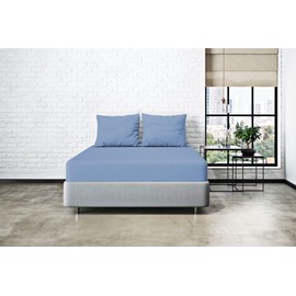 MISTRAL HOME Fitted Sheet Percale Plain Flat Sheet Egyptian Cotton 90 x 190-100 x 200 / 140-160 x 200 / 180-200 x 200 cm, Colour: Soft Blue, Size: 180 x 200 cm