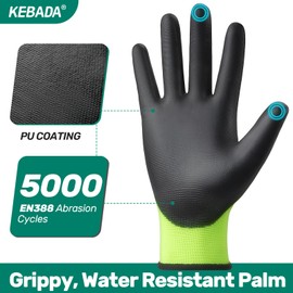 Kebada W1 Work Gloves for Men and Women, PU Coated Safety Gloves with Grip, Touchscreen, Ideal for Warehouse Package Handling, Construction, Gardening, Green Small
