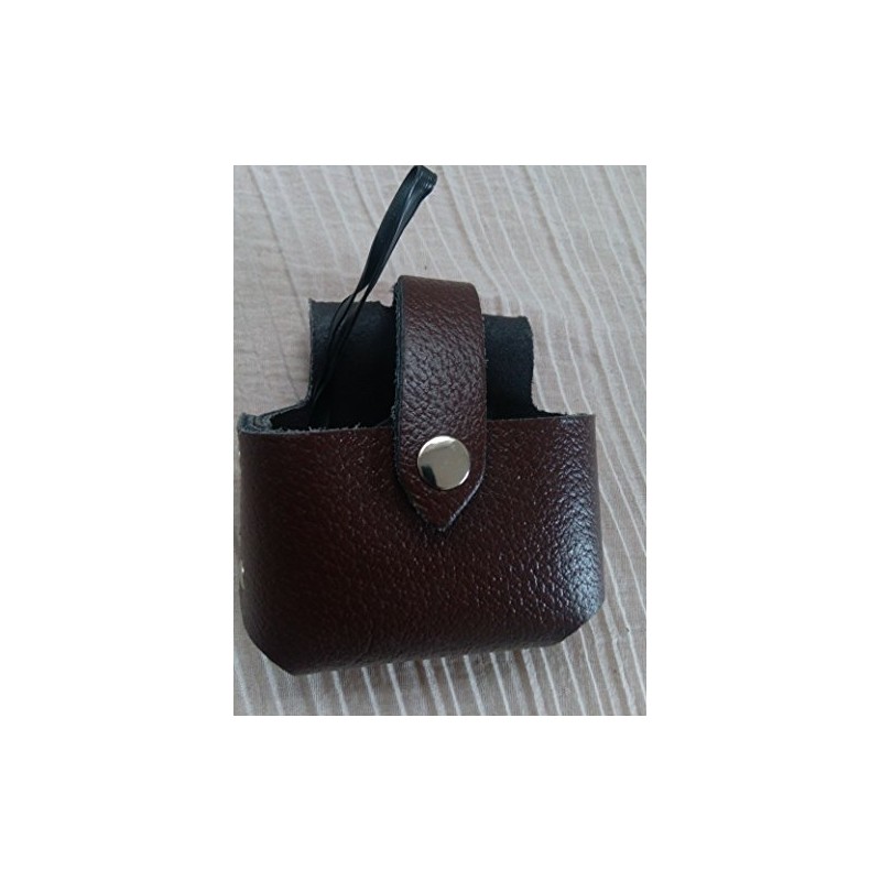 Brown Pure Leather Tape Holder Fasten Button Loop BBI for