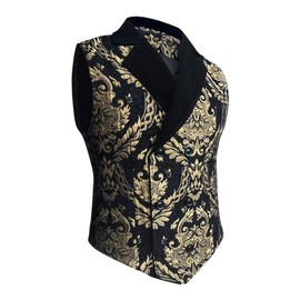 VELLRYU Mens Victorian Double Breasted Vest Gothic Steampunk Waistcoat, Black, Large