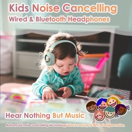 Girls Headphones Wired with Microphone Green Gaming Headset headphones for kids for school Noise Cancelling Headphones Wireless Headphones Over Ear Wireless Earbuds Bluetooth Headphones (Green Gold)