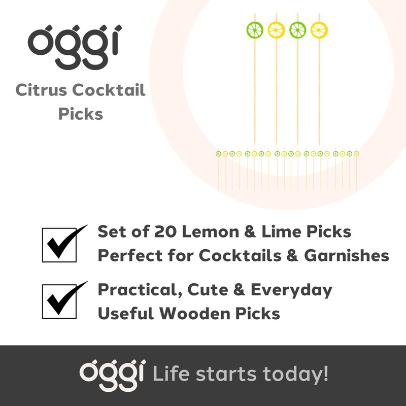 OGGI Citrus Cocktail Picks for Drinks 20 pcs - Lemon