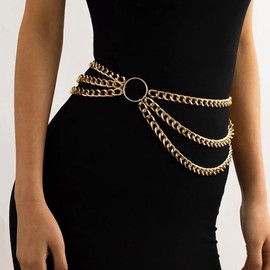 Liutufy Adjustable Multi-Layer Waist Chain Belt for Women - Stylish and Versatile Accessory (Gold Circle XL)