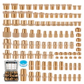 Ailbiuko 106PCS Brass Pipe Fittings Assortment Kit NPT Extension Adapter,Reducer Bushing,Hex Nipple,Close Nipple,Reducing Hex Coupling,Hex Head Plugs,Hex head Cap,Socket Plug Kit