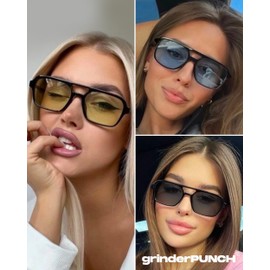 grinderPUNCH Retro Square Sunglasses for Womens Mens Vintage 70s Double Bridge Sunglasses