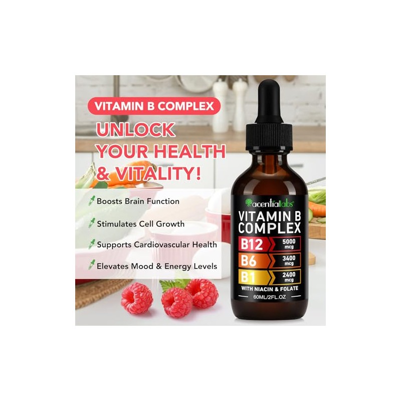 Vitamin B12 Liquid Drops with B12 5000mcg, B6, B1, Niacin