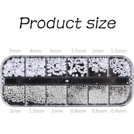 SURALIN 1 Box/12 Tabletts Nail Charms Weiße Perlennägel Halbrunde Perlen Nail Art Charm, Kleine Edelstahlperlen Steinchen für Nägel Glitzersteine Nägel Nageldekoration DIY Nail Art Crafts