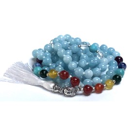 Energized 7 Chakra mala Hand Knotted 108 mala beads necklaces - Japa mala - Buddhist prayer beads - Meditation beads - Healing crystals for men women (Sky Blue Jade 5th chakra Throat chakra mala)
