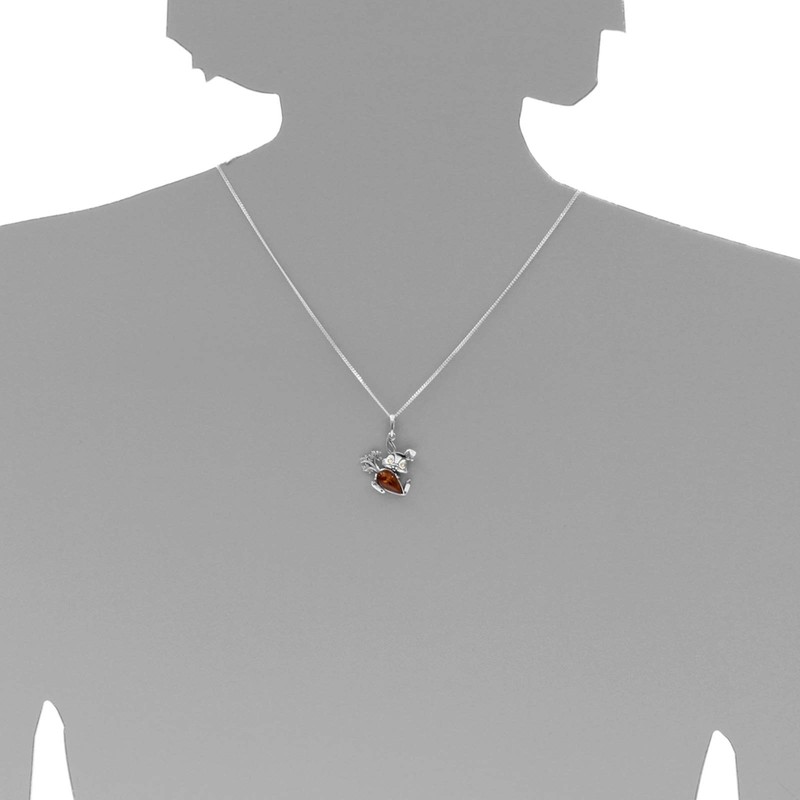Necklace with Pendant Rabbit and Carrot 925/000 Silver Amber, Silver,