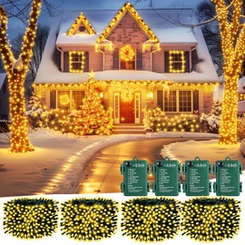 Brightown Christmas Lights Outdoor Battery Operated, 4 Pack Total 132FT 400 LED Battery Powered Fairy Lights with Timer,8 Mode,Waterproof Christmas String Lights for Outside Indoor Bedroom, Warm White