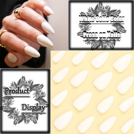 24Pcs White Short Medium Almond Press on Nails with Solid Color Design, Glossy White False Nails Gel Glue on Nails, Solid Color Manicure Art Acrylic Fake Nails Stick on Nails for Coquette Women Girls