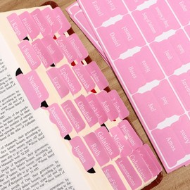 Bible Tabs for Women, Laminated Large Print Pink Bible Bookmarks Index Book Tabs Study Supplies Guide Kit 90 Pieces, Baptism Christian Gifts for Girls Boys Men Beginner Easy to Read
