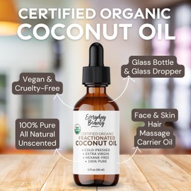 Organic Fractionated Coconut Oil | 100% Pure, Cold-Pressed | USDA Certified Organic | Amber Glass Bottle with Glass Dropper | For Face, Skin, & Hair - 1 Fl Oz