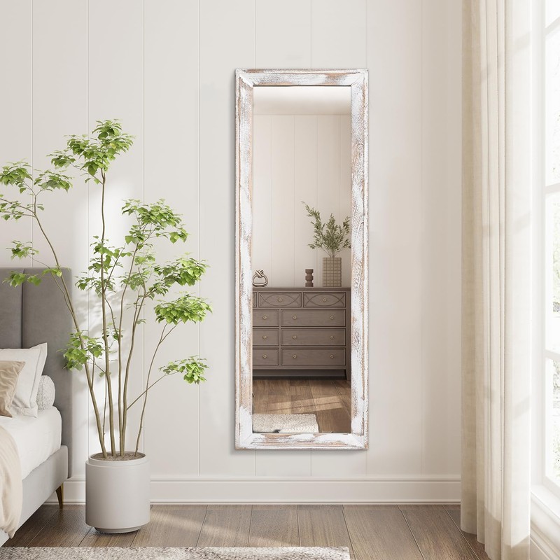 AAZZKANG Wall Mirror Full Length with Wood Frame 43"x14" Rustic