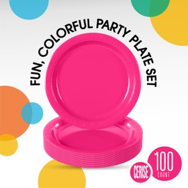 Exquisite Hot Pink Paper Plates 7 Inch Heavy Duty Paper Plates 100 Pcs Hot Pink Disposable Plates, Paper Plates Disposable Heavy Duty 350 GSM Disposable Plates For Party, Hot Pink Plates For Party