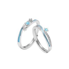 Paar Ring S925 Sterling Silber Männer Und Frauen Paar Mit Sternen Und Cubic Zirconia Glow-In-The-Dark Open End Ringe Geeignet Als Valentinstag/Hochzeit Geschenk