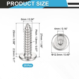 sourcing map M6 x 25mm (25 Pack) Flat Round Socket Head Screws, Stainless Steel Self Tapping Full Thread Hex Socket Cap Screws Bolt for Wood Furniture