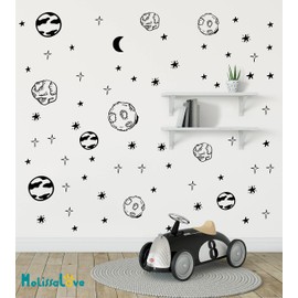 Melissalove Planet Wall Sticker Kids Room Removable DIY Solar System Wall Decor Decals Astronomy Nursery Art Stickers Space Decoration ZB578 (Black)