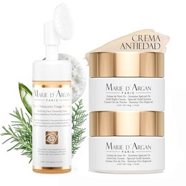MARIE D'ARGAN PARIS Kit Crema Facial Oro 24K Día de 50g, Crema de Noche de 50g,y Limpiador Facial de 160 ml, antiarrugas, hidratante, péptidos, escual