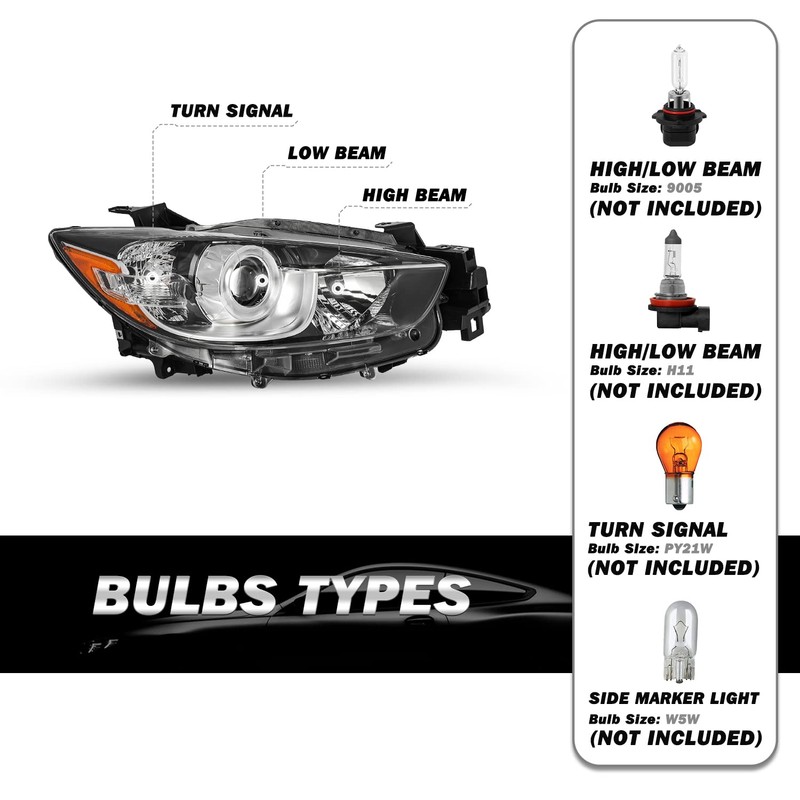 SOCKIR Headlight Assembly Fit for 2013-2016 Mazda CX-5 Factory Halogen
