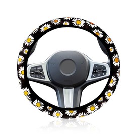 KOQAIIZ Car Steering Wheel Cover, Steering Wheel Cover, 38 cm/15 Inches, Daisy Print Stretch Steering Wheel Cover, Universal Non-Slip Steering Wheel Protector, Breathable Steering Wheel Protection,