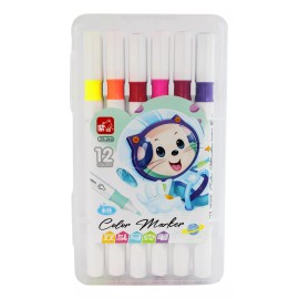 J.H. Comapny Set 12 Plumones Doble Punta Estuche Portatil Colores